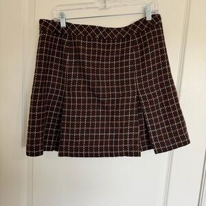 LOFT Checkered A-Line Skirt in Brown and Pink